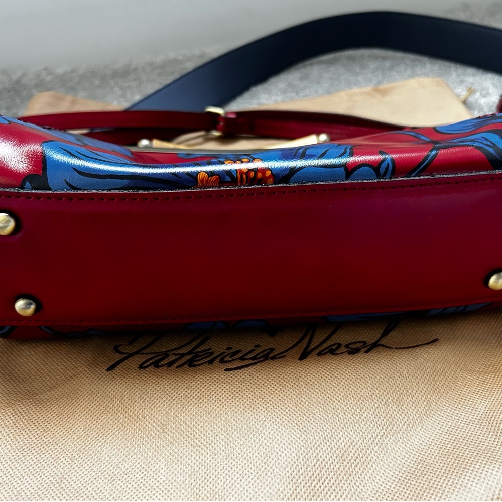 Patricia Nash Leather Red and Blue Grecian Rose Shoulder Bag - Picture 7 of 11